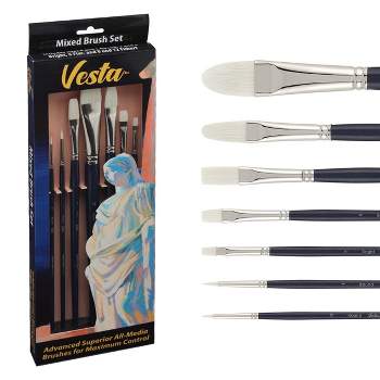 Creative Mark Vesta Synthetic Bristle Artist Paint Brushes for Acrylic Painting - Long Handle Acrylic Paint Brush Sets Mimic Chungking Bristles for