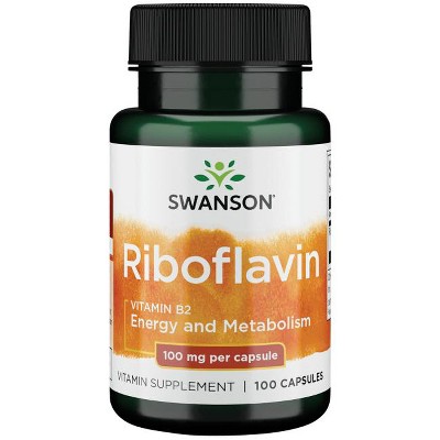 Swanson Vitamin B2 Supplement (Riboflavin) - Vitamin Supplement to Support Vision Health, Aid Thyroid Function, and Promote Energy Metabolism Support - (100 Capsules, 100mg Each)