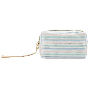 Unique Bargains Women's Portable Horizontal Stripes Makeup Bag Gray Pink 1 Pc - 1 of 3