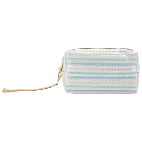 Unique Bargains Women's Portable Horizontal Stripes Makeup Bag Gray Pink 1 Pc - image 1 of 3