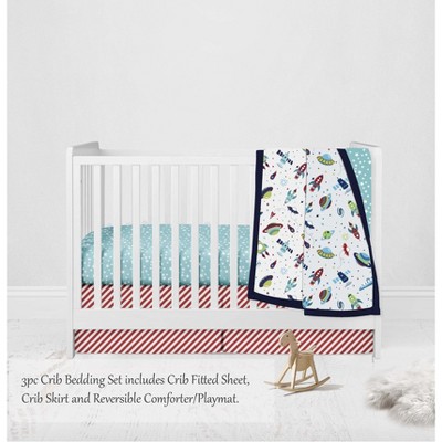 Bacati - Airspace Aqua Navy Green Red 3 pc Crib Bedding Set