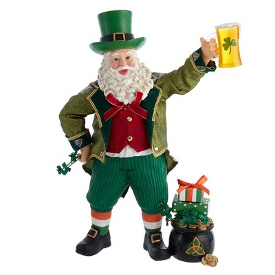 Kurt Adler 12-Inch Musical Fabriché Irish Santa With Beer And Pot Of Gold