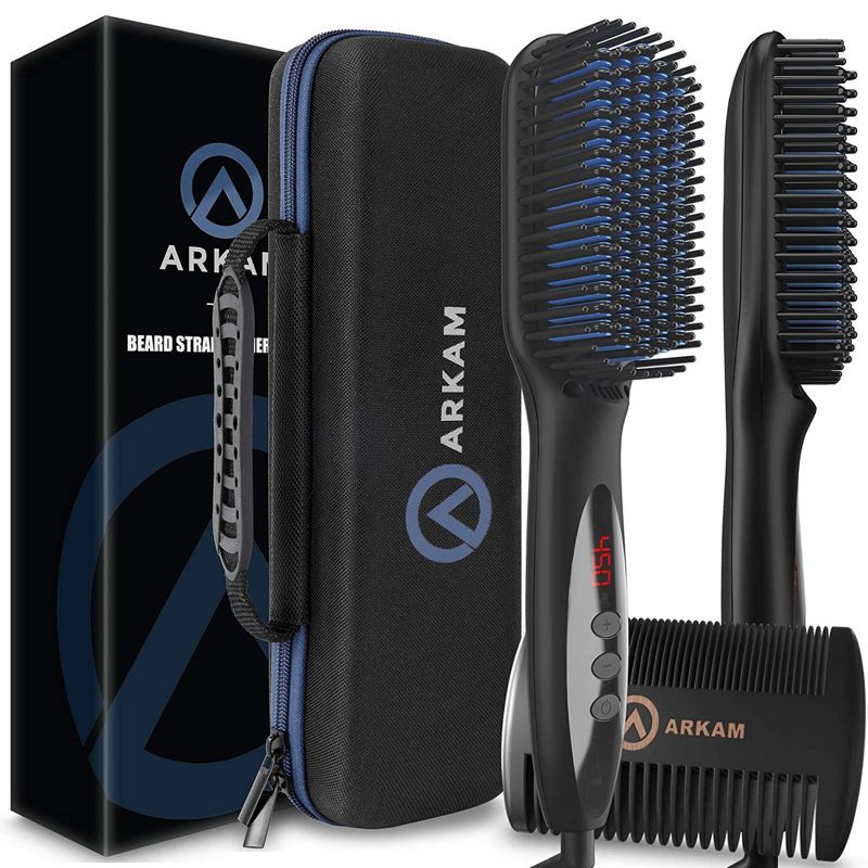 Arkam Deluxe Ionic Anti-Scald Beard Straightener for Men, Medium, Black/Blue, 1 of 6