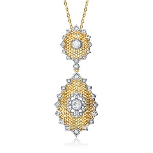 "Rhodium and 14K Gold Plated Cubic Zirconia Pendant Necklace – Elegant and Sparkling Jewelry" - 1 of 3