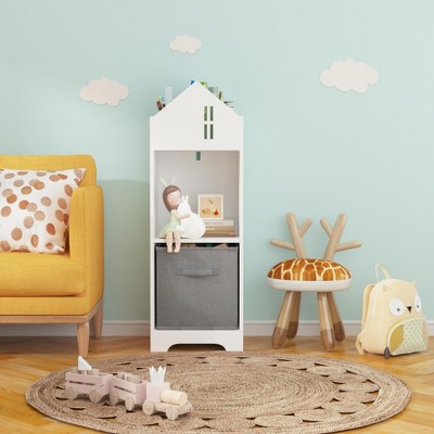 CAVINAS Kids Display Stand Bookshelf Toy Storage Organizer with Collapsible Fabric Drawers for Children's Room Nursery Hallway