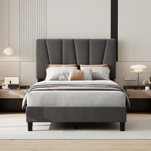 Twin to King Size Bed Frame with Adjustable Headboard, Linen Upholstered Platform Bed Frame with Wood Slat Support, No Box Spring Needed - 1 of 4