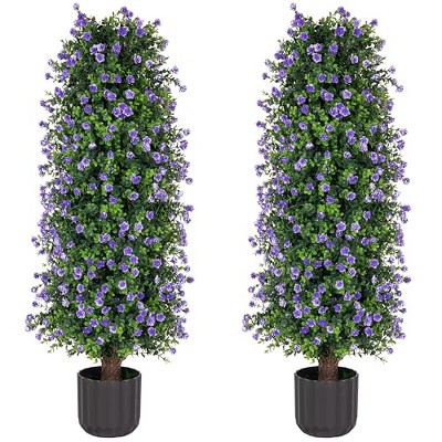 Sunnyglade 2 Packs Artificial Rose Tree 3FT- Fake Floral Plant Tree in Pot- Decorative Topiary Plant
