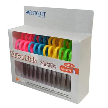 Westcott® Kids Pointed 5" Scissors with Storage Rack, Assorted Colors, Set of 12