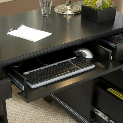Bedford Black Wood Executive Desk with Drawers and Keyboard Tray