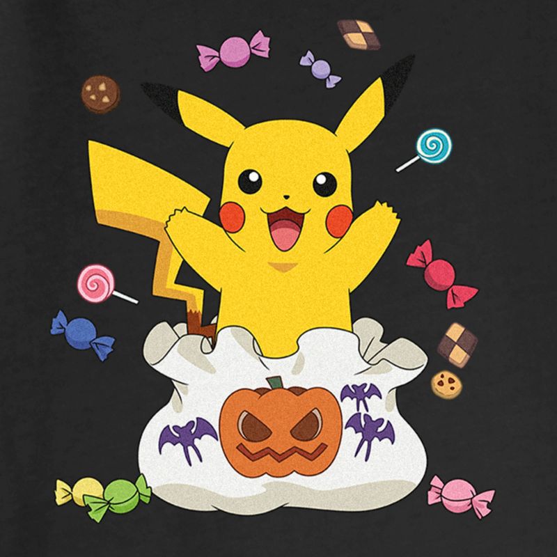 Juniors Womens Pokemon Halloween Pikachu Candy Bag Cowl Neck Sweatshirt, 2 of 5