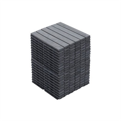 OUTSUPPLY Interlocking Deck Tiles, 12"x12" Light Gray Acacia Hardwood Outdoor Flooring for Patio, Pool, Balcony