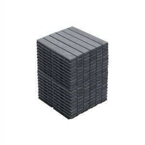 OUTSUPPLY Interlocking Deck Tiles, 12"x12" Light Gray Acacia Hardwood Outdoor Flooring for Patio, Pool, Balcony - 1 of 4
