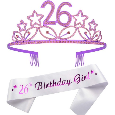 MEANT2TOBE 26th Birthday Sash and Tiara for Women - Fabulous Set: Glitter Sash + Stars Rhinestone Purple Premium Metal Tiara for Women - image 1 of 3