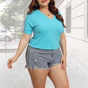 Womens Plus Size Summer Tops V Neck Plus Size T-Shirts Plus Size Short Sleeve Basic Tops - 1 of 3