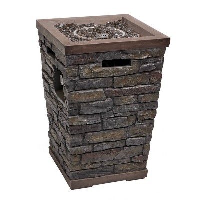 Alpine Corporation 32000 BTU Adjustable Flame Stone Look Column Gas Outdoor Fire Pit Brown