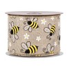 Northlight Bumblebee Design Wired Spring Craft Ribbon - 2.5" x 10 Yards - Natural Burlap - 3 of 4