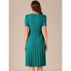 Allegra K Women's V-Neck Short Sleeve Belted A-Line Work Pleated Dress - 3 of 4
