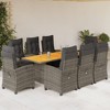 vidaXL 9 Piece Patio Dining Set - Gray Poly Rattan with Cushions - Adjustable Reclining Garden Chairs & Acacia Wood Table - Outdoor Table & Chair Set - 2 of 4