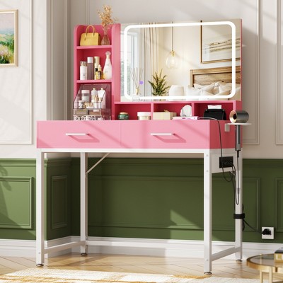 Besiost Vanity Desk with LED Mirror and Charging Station