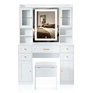 Ridstar 41.46 in. W Makeup Vanity Table with 5 Drawers and 4 Cabinets For Bedroom-White - 1 of 4