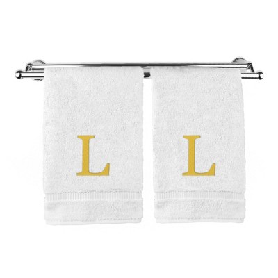 BC BARE COTTON Monogrammed Hand Towel, 100% Turkish Cotton - Set of 2 - White - Gold Block