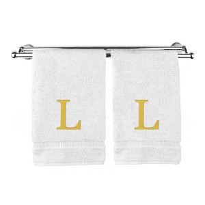 BC BARE COTTON Monogrammed Hand Towel, 100% Turkish Cotton - Set of 2 - White - Gold Block - 1 of 4