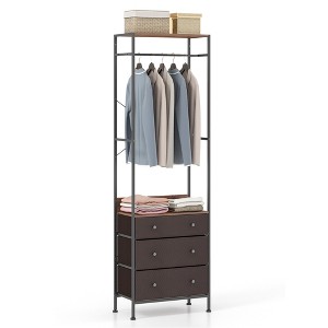Tangkula Freestanding Closet Organizer w/ 3-position Hanging Rod & Storage Shelves - 1 of 4