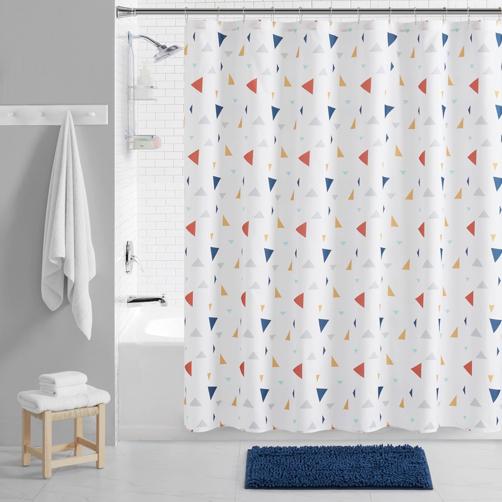 15pc Boho Triangle Shower Curtain Bundle Set Blue - Jade + Oake