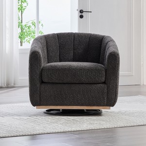 Hrinhom 32.3"W 360°Chenille Swivel Chair,Tufted Pumpkin-Shape Armchair - 1 of 4