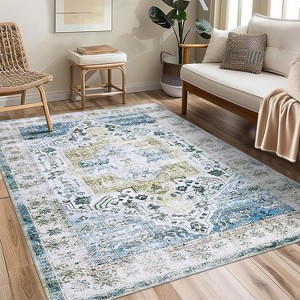 Runner Rug Kitchen Hallway Entryway – Vintage Floral Oriental Design Non-Slip Stain Resistant Low Pile Floor Covering - 1 of 4