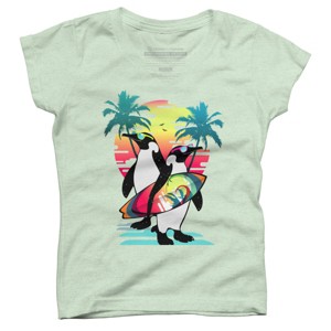 Girl's Design By Humans Penguin Summer Vacation By clingcling T-Shirt - 1 of 3