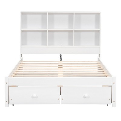 Bellemave beds with Storage, Frame with 2 Drawers and Storage headboard,  Bed with Bookcase and and USB, for Kids and Teens,White