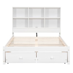 Bellemave beds with Storage, Frame with 2 Drawers and Storage headboard,  Bed with Bookcase and and USB, for Kids and Teens,White - 1 of 4