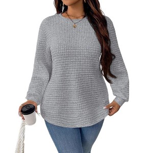 Coolmee Women's Waffle Plus Size Sweatshirts Long Sleeve Fall Fashion Tops Trendy Outfits - 1 of 4