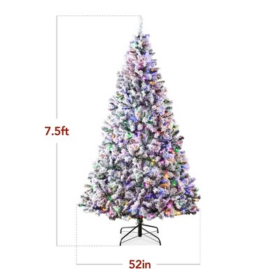 7.5ft Snow Flocked Pine Christmas Tree with Multicolor LED Lights