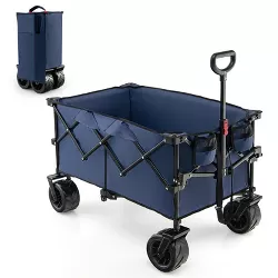 Tangkula Collapsible Folding Outdoor Utility Wagon with Cover Bag Outdoor Camping Garden Cart with Telescoping Handle Blue