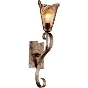Franklin Iron Works Amber Scroll Rustic Wall Light Sconce Bronze 5 1/2" Fixture Art Glass Shade for Bedroom Bathroom Vanity Reading Living Room House - 1 of 4