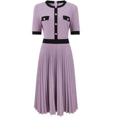 INSPIRE CHIC Women's Pleated Dress Contrast Color Short Sleeve Casual Work A-Line Dresses