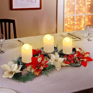 Christmas Candle Holders, Christmas Tabletop Poinsettia Centerpiece with 3 Flameless Candle - 1 of 4
