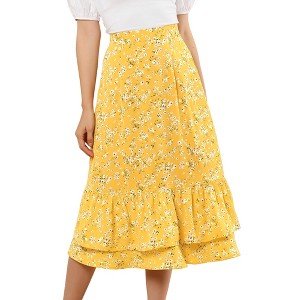 INSPIRE CHIC Women's Chiffon Elastic Waist Ruffle Tiered Flowy Midi Floral Printed Skirts - 1 of 4