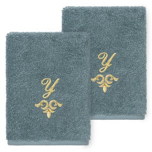 Linum Home Textiles 100% Turkish Cotton MONICA Gold Thread 2PC Embellished Washcloth Set - 1 of 3
