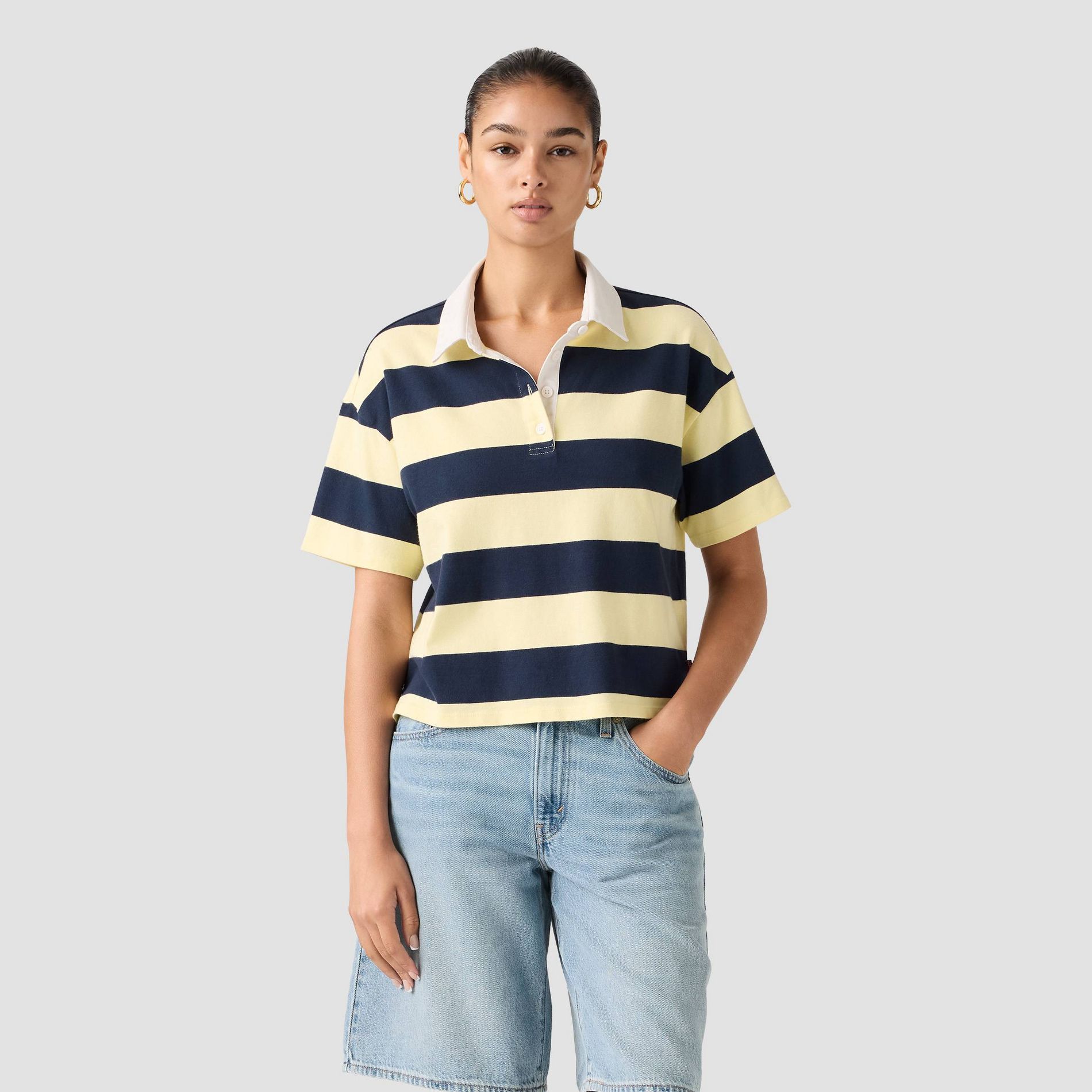 Levi's® Women's Aries Rugby Polo T-Shirt - Tory Striped French Vanilla