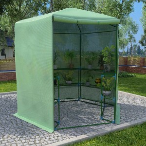 vidaXL Greenhouse with Shelves Steel 89.4 in.x87.8 in. - 1 of 4