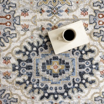 Blue Medallion Synthetic 8' x 10' Washable Area Rug