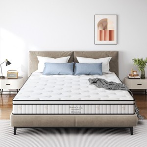 Twin Size White Memory Foam Mattress with Individually Pocketed Innerspring, Medium Firm Hybrid Mattress in a Box-Coolbibila - 1 of 4