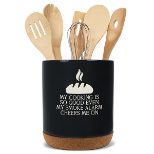 Elanze Designs My Cooking Is So Good Ceramic Cork Bottom Black Large Capacity Utensil Holder Crock for Countertop Storage, Stylish & Durable for - 1 of 4