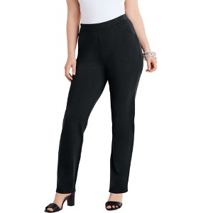 Roaman's Women's Plus Size Straight Leg Ultimate Ponte Pant - 1 of 4