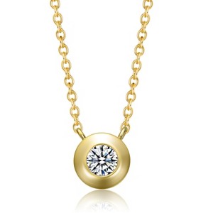 Guili Sterling Silver Necklace with 14K Gold Plating, Round Cubic Zirconia Bezel Solitaire Pendant for Timeless Elegance - 1 of 3