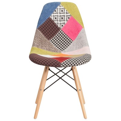 Milan Patchwork Multicolor Fabric Chair with Artistic Wooden Legs