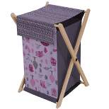 Bacati - Owls Pink/Gray Girls Laundry Hamper with Wooden Frame